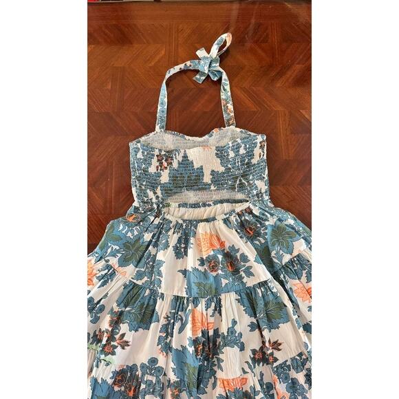 Forever That Girl Floral Smocked Halter Sundress Blue Orange Size S - Picture 10 of 16